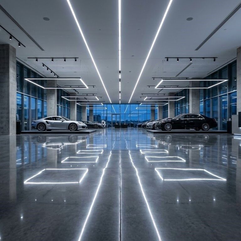 High gloss mirror-like polished concrete finish sample