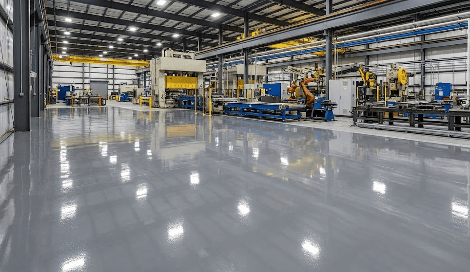 Industrial epoxy floor in a heavy manufacturing plant