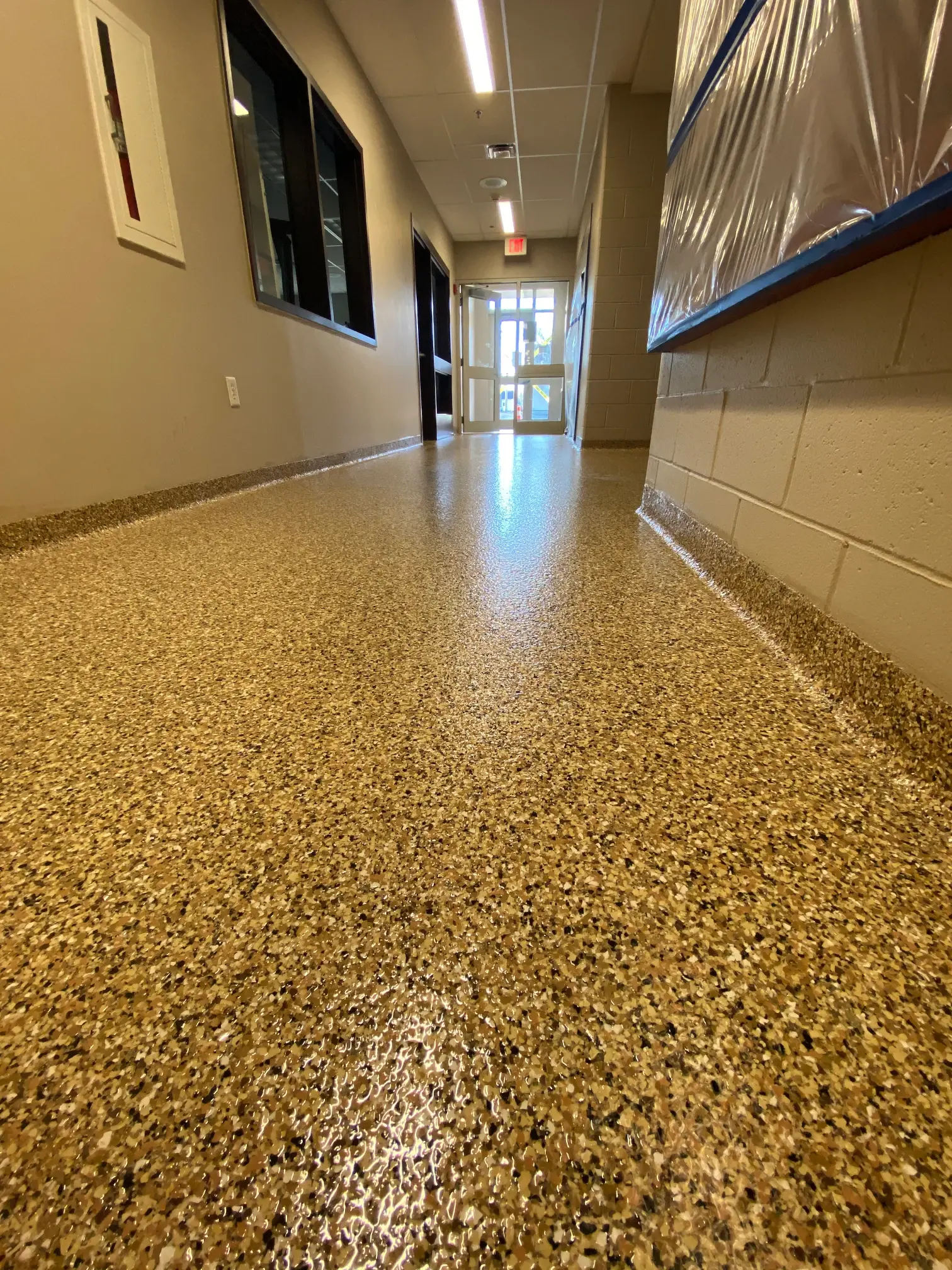 Flake epoxy floor in a Martinsville Fire Department hallway